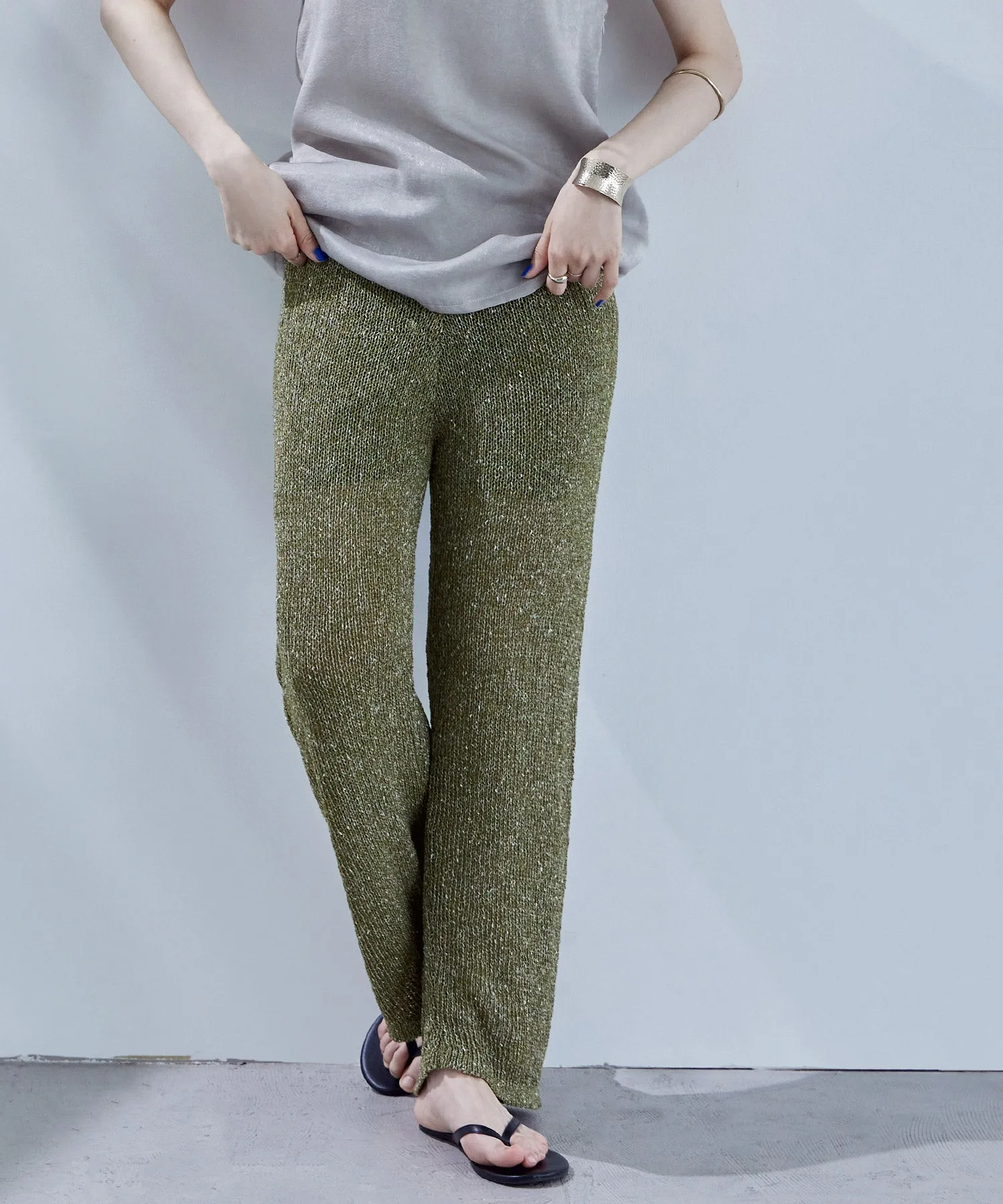 Linen touch mix knit pants