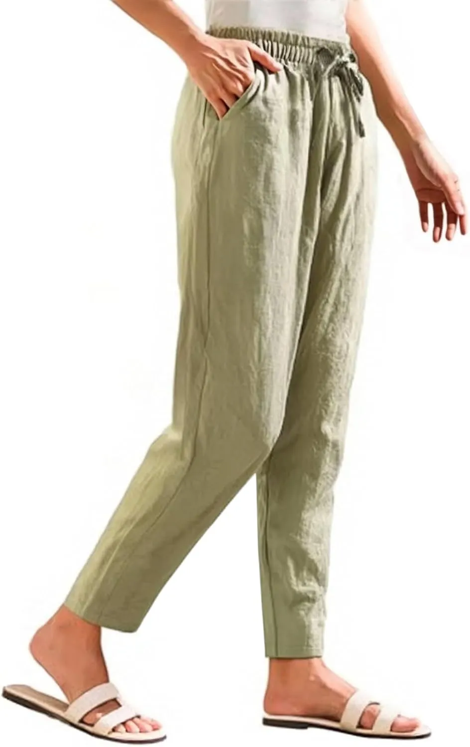 Linen Wide Leg Pants for Women Drawstring Casual Pants Straight Leg Linen