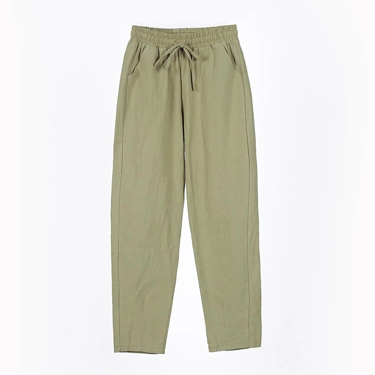 Linen Wide Leg Pants for Women Drawstring Casual Pants Straight Leg Linen