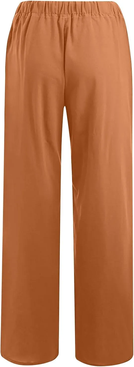 Linen Wide Leg Pants Women Pant High Waisted Drawstring Baggy Trousers 2025 Casual Summer Palazzo Pant with Pockets