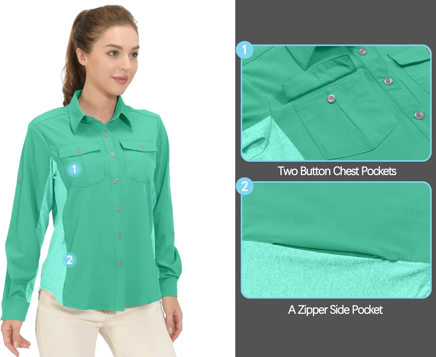 Little Donkey Andy Women's Stretch Quick Dry UPF50  Long Sleeve Shirt for Hiking, Travel, Camping