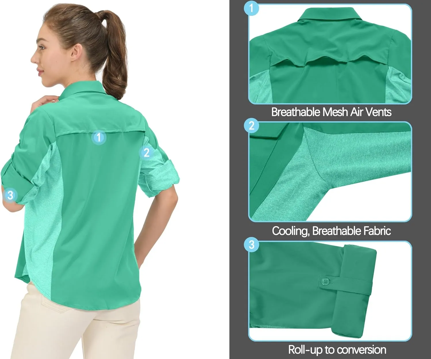 Little Donkey Andy Women's Stretch Quick Dry UPF50  Long Sleeve Shirt for Hiking, Travel, Camping