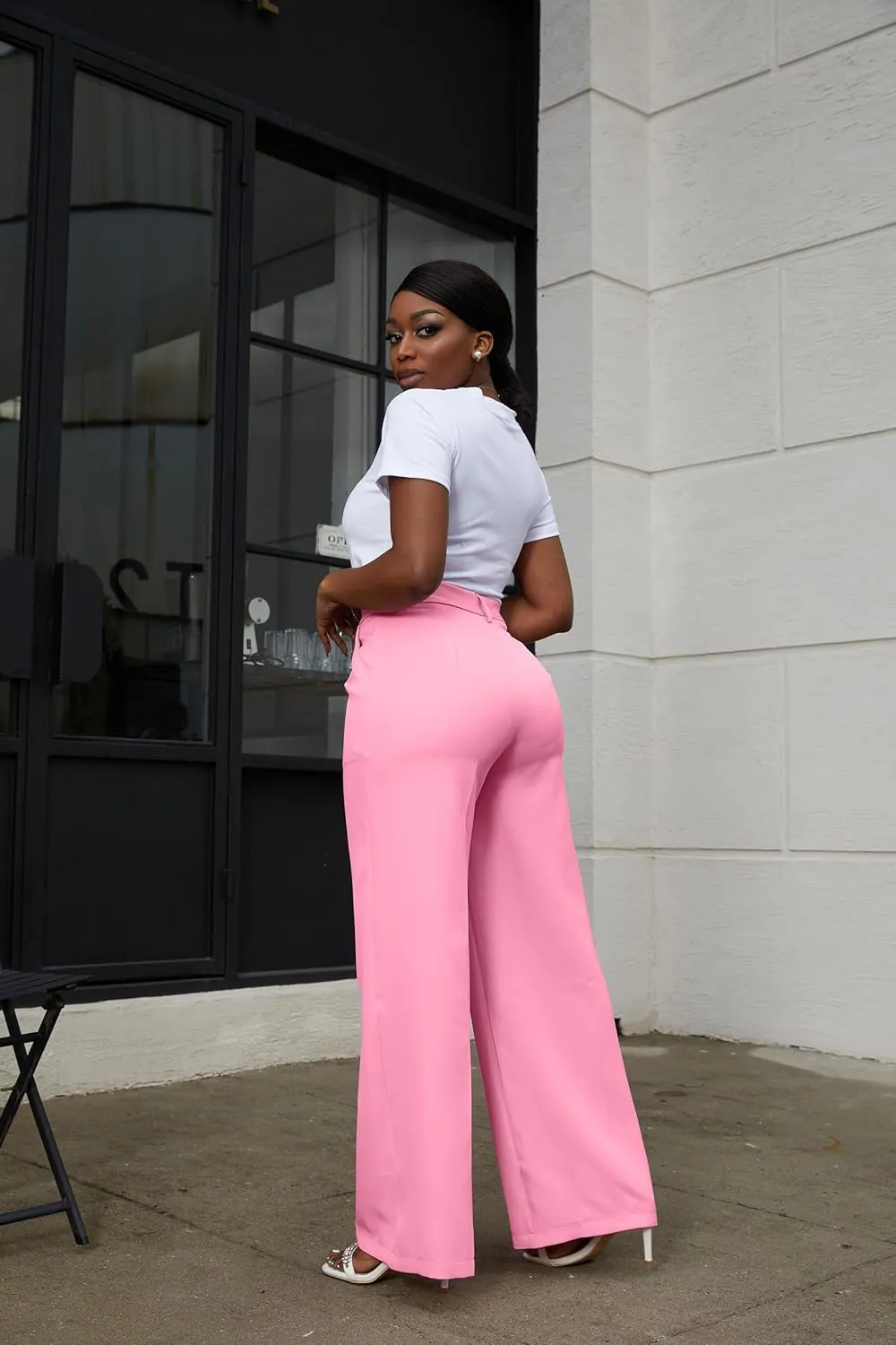LKOUS Casual Wide Leg Dress Pants Women,High Waisted Work Pant Straight Leg Trousers with Pockets