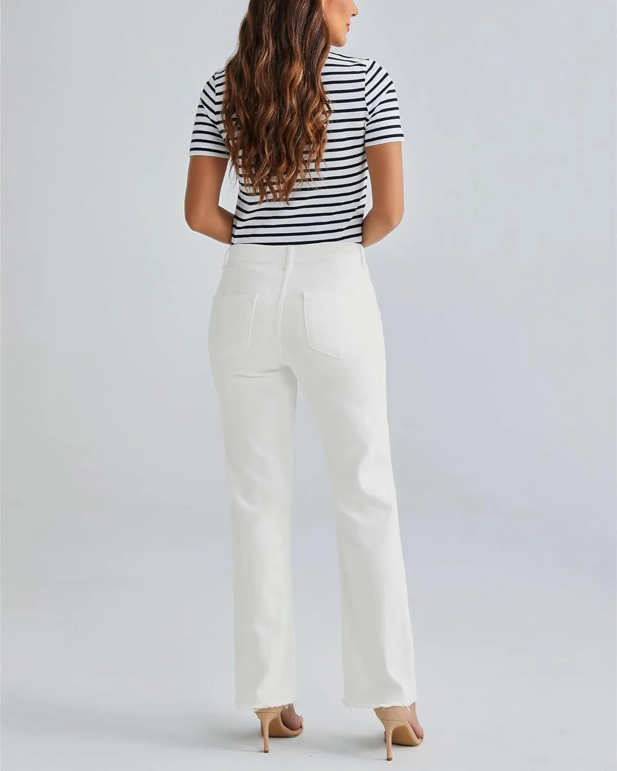 LookbookStore Wide Leg Jeans for Women Trendy High Waisted Straight Leg Frayed Hem Baggy Stretchy Denim Trousers Pants
