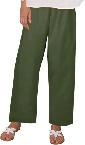 Loose Fit Linen Pants for Women 2024 Casual Summer Comfy Wide Leg Palazzo Pants Lounge Yoga Beach Pants with Pockets