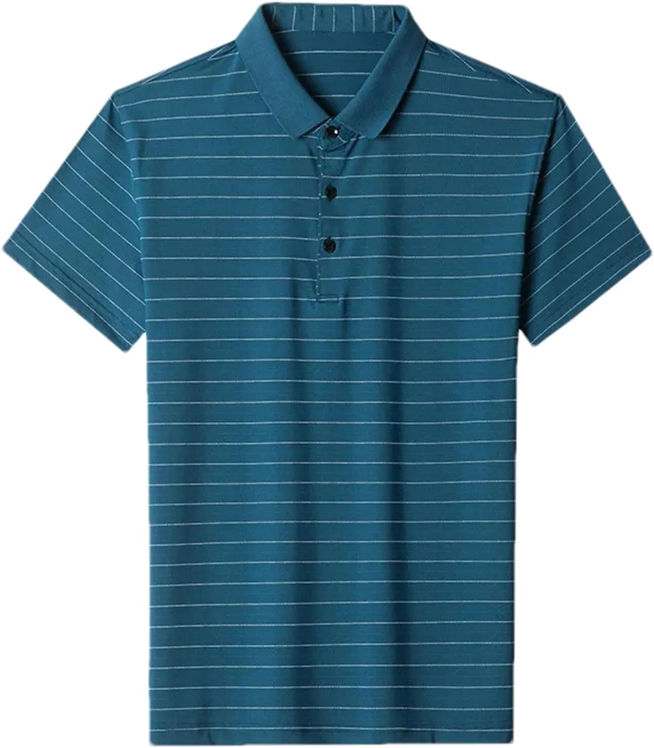 Men Fashion Cotton Polo Shirt Summer Short Sleeve Button Down Lapel Striped Tactical Quick-Dry Golf Shirts