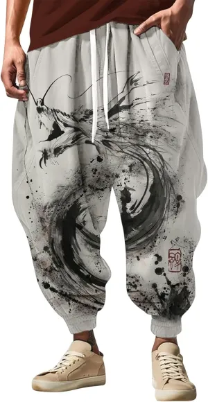 Men Linen Drop Crotch Wide Leg Baggy Harem Pants Sweatpants Mens Drawstring Aladdil Hippie Harem Pants Linen Pants