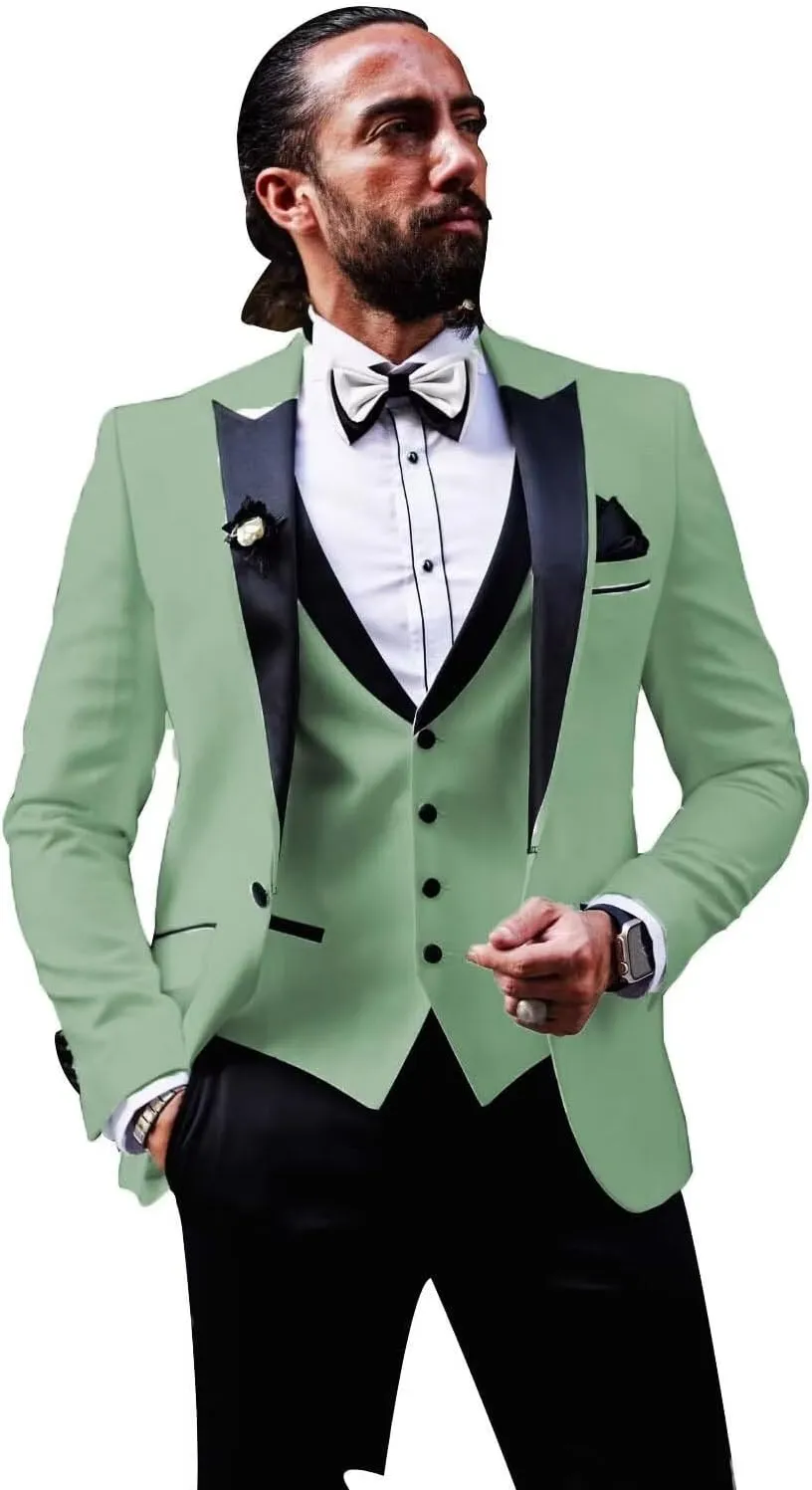 Men Tuxedo Suit Set 3 Piece Tux Wedding Suits Slim Fit Prom Tuxedos One Button Blazer Vest Pants Sets 2025