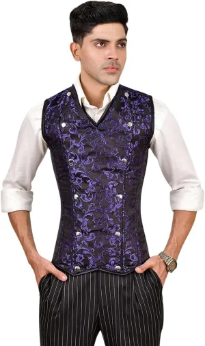 Men's Brocade Corset Vest  Waist Training Cincher with Steel Boning for Body Shaping and Posture Support