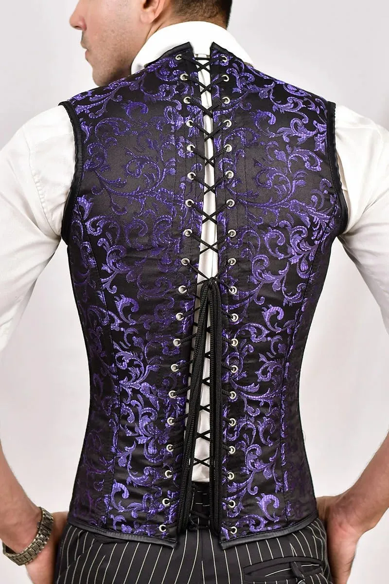 Men's Brocade Corset Vest  Waist Training Cincher with Steel Boning for Body Shaping and Posture Support