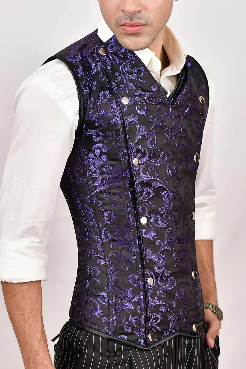 Men's Brocade Corset Vest  Waist Training Cincher with Steel Boning for Body Shaping and Posture Support