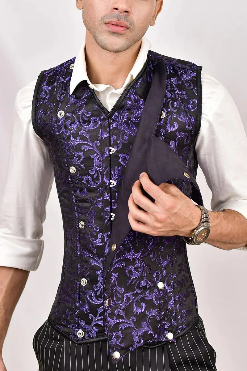 Men's Brocade Corset Vest  Waist Training Cincher with Steel Boning for Body Shaping and Posture Support