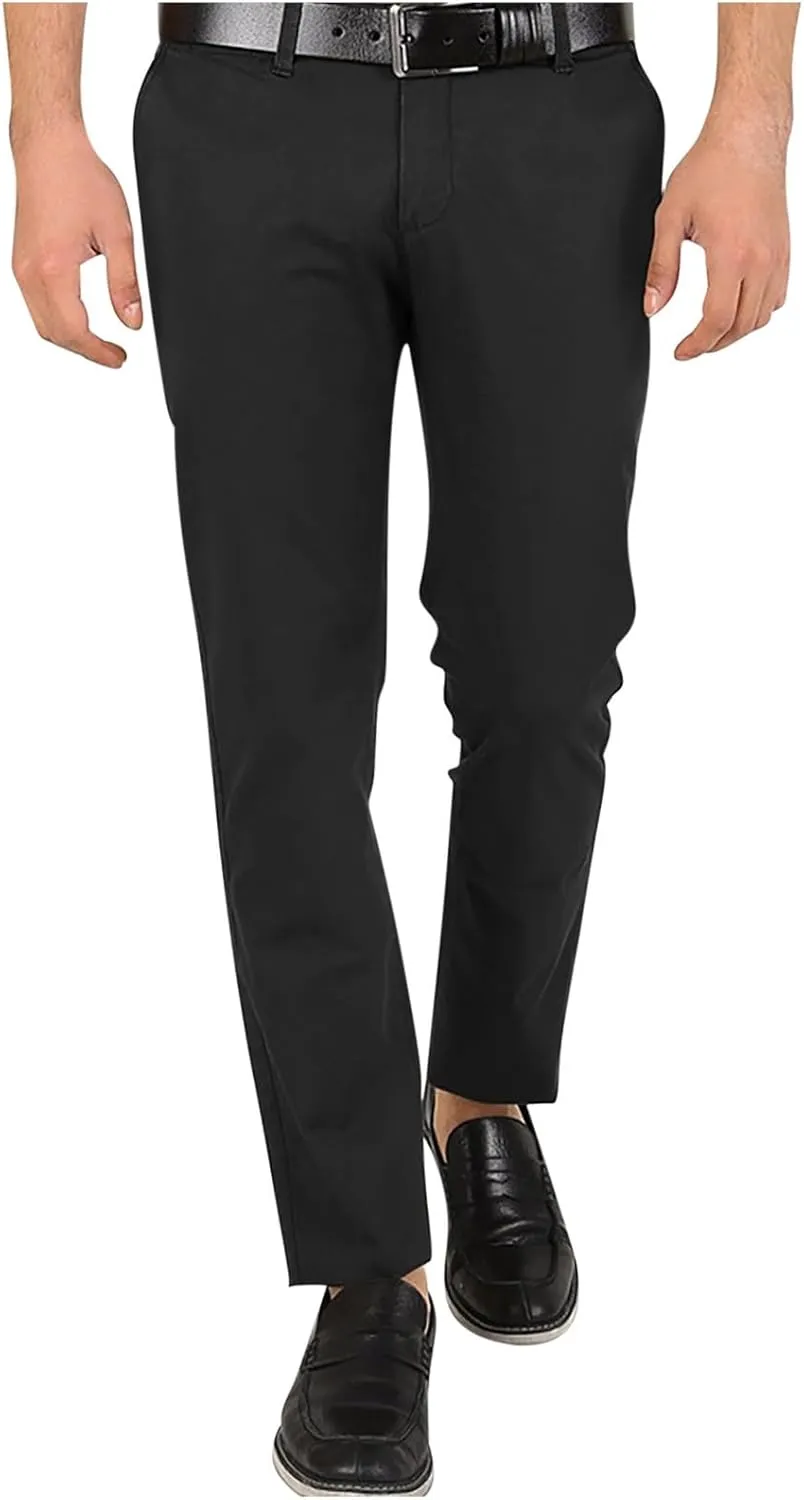 Men's Business Straight Leg Pants Casual Trendy Solid Color Dress Pants Office Work Lightweight Slim Fit Trousers