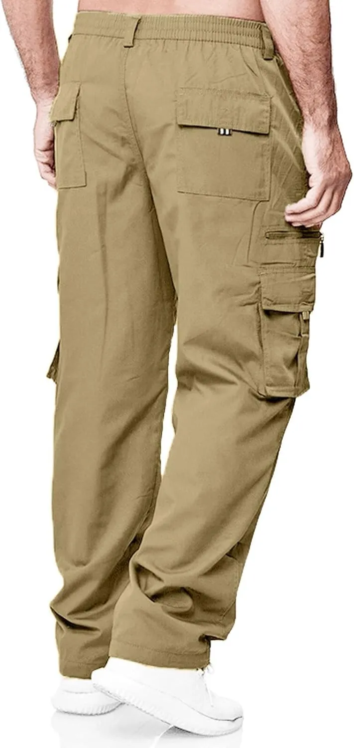 Men's Cargo Work Pants, Straight Leg Zipper Joggers Pants, Sports Fitness Casual Tactical Trousers with Muilt Pockets