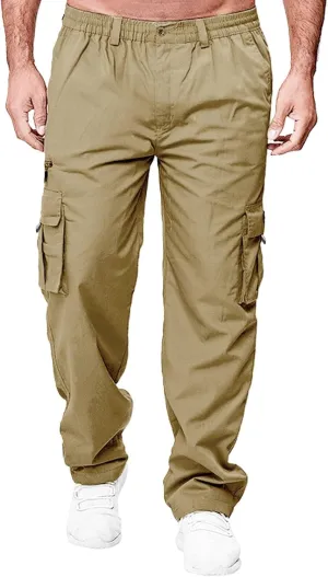 Men's Cargo Work Pants, Straight Leg Zipper Joggers Pants, Sports Fitness Casual Tactical Trousers with Muilt Pockets