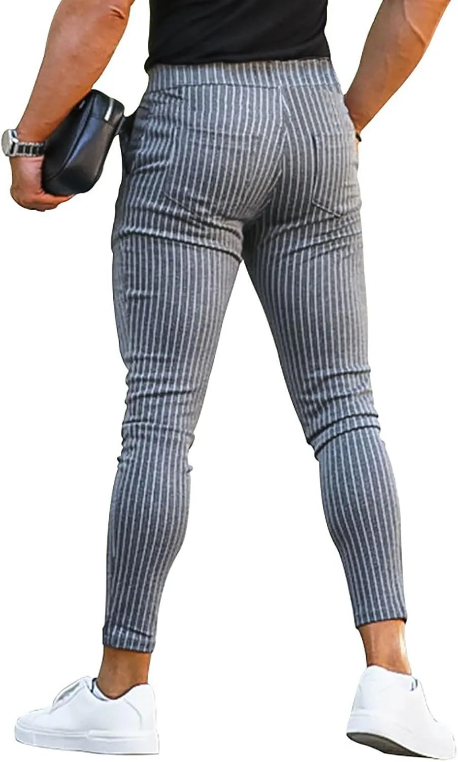 Mens Comfy Solid Stretch Skinny Pants Fashion Style Flat-Front Casual Slim Fit Business Dress Chinos Pants
