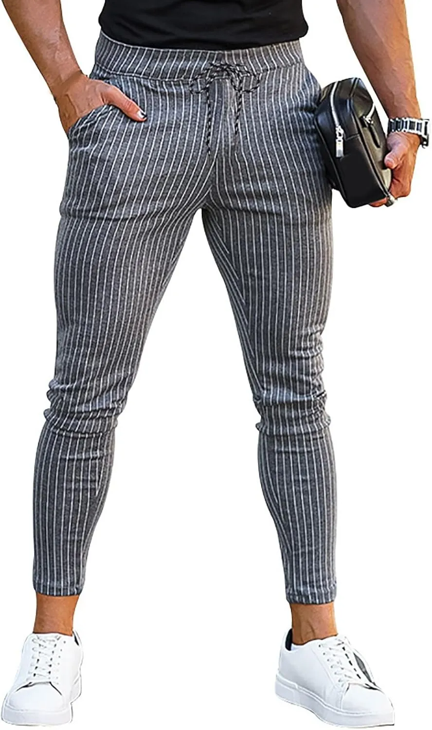 Mens Comfy Solid Stretch Skinny Pants Fashion Style Flat-Front Casual Slim Fit Business Dress Chinos Pants