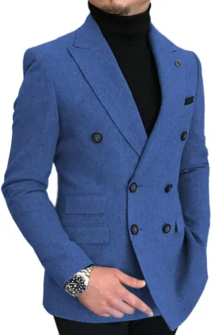 Men's Double-Breasted Men Suit Tweed Slim Fit Wool Jacket Smart Wedding Blazer