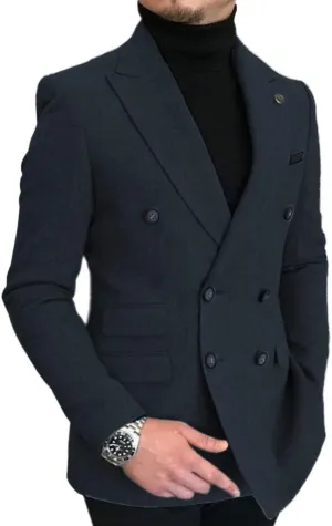 Men's Double-Breasted Men Suit Tweed Slim Fit Wool Jacket Smart Wedding Blazer