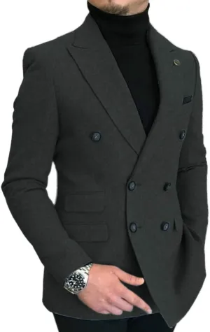 Men's Double-Breasted Men Suit Tweed Slim Fit Wool Jacket Smart Wedding Blazer