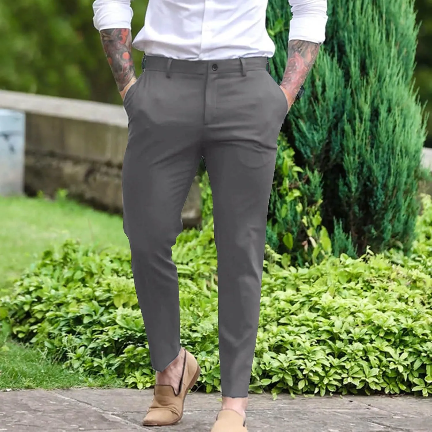 Mens Dress Pants Slim Fit Tapered Flat Front Travel Pant Business Casual Stretch Golf Dress Pants Work Slacks Trouser
