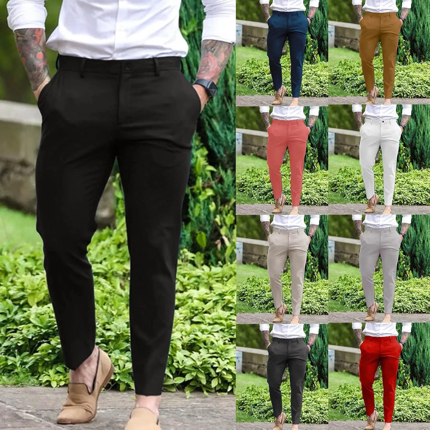 Mens Dress Pants Slim Fit Tapered Flat Front Travel Pant Business Casual Stretch Golf Dress Pants Work Slacks Trouser