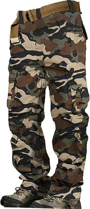Mens Hiking Pants,Camo Military Hunting Combat Work Pants with Multi Pockets,Loose Fit Casual Cargo Pants,Comfy Tactical Pant