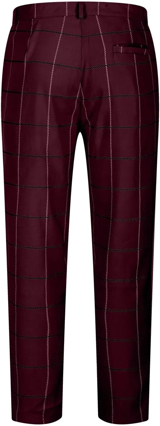 Mens Plaid Dress Pants Fashion Stretch Chino Pants Men Slim Fit Skinny Long Pants Casual Business Golf Pants