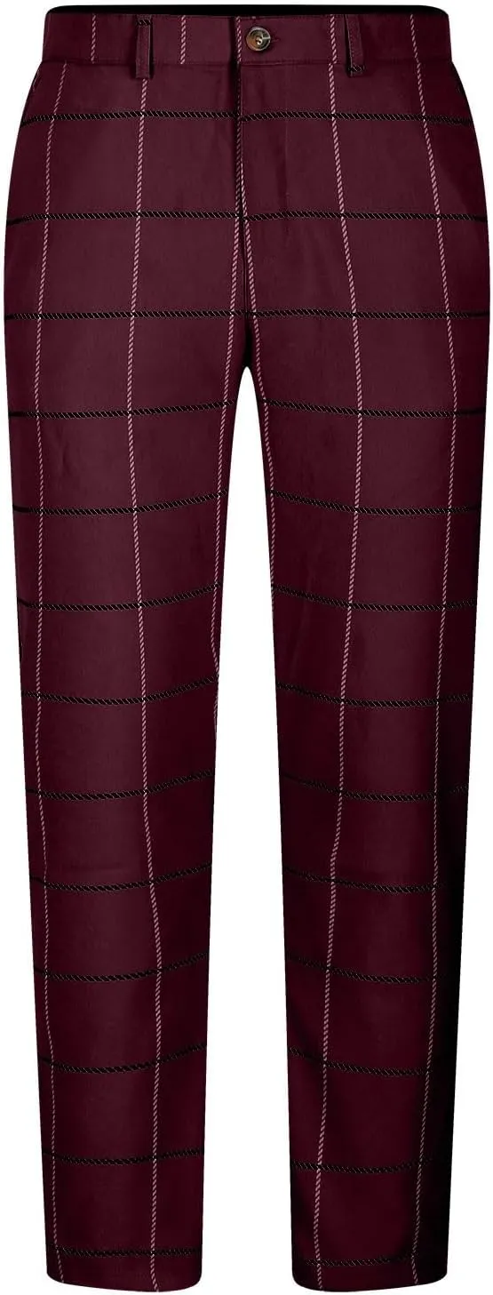 Mens Plaid Dress Pants Fashion Stretch Chino Pants Men Slim Fit Skinny Long Pants Casual Business Golf Pants