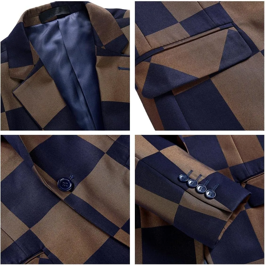 Mens Plaid Suit Slim Fit 3 Pieces Casual Checked Vintage Tuxedo Suit for Men for Wedding Business Party Blazer Pants & Vest