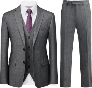Mens Plaid Suit Slim Fit 3 Pieces Casual Checked Vintage Tuxedo Suit for Men for Wedding Business Party Blazer Pants & Vest