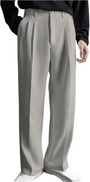 Mens Pleated Dress Pants with Belt Wide Leg Formal Pants for Men with Pockets for Office and Business Wear