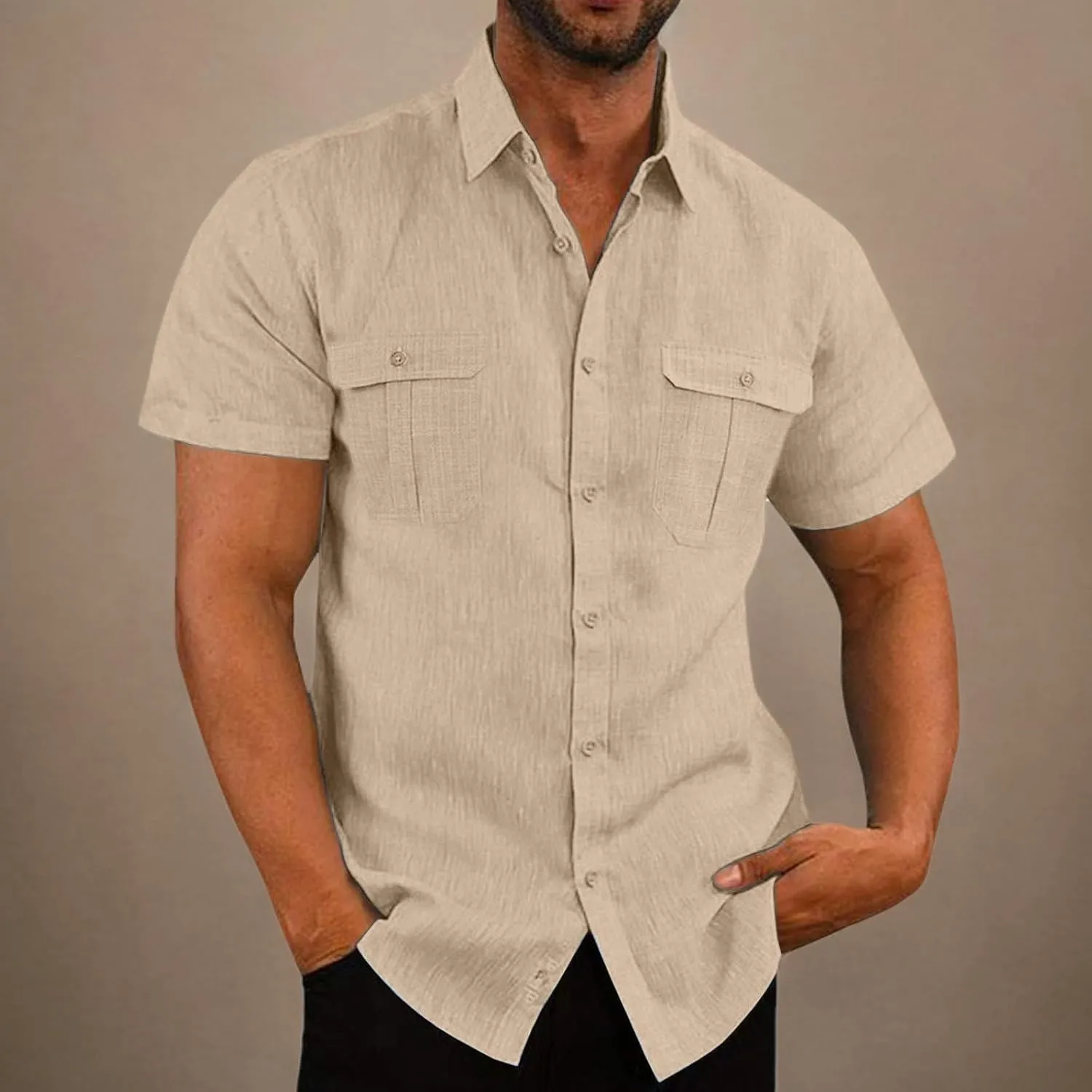 Mens Shirts 2024 Summer Cotton Linen Casual Beach T Shirts Button Down Short Sleeve Men Big and Tall Regular Fit Tops