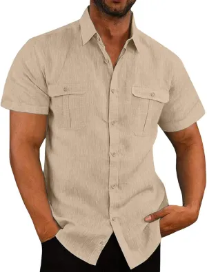Mens Shirts 2024 Summer Cotton Linen Casual Beach T Shirts Button Down Short Sleeve Men Big and Tall Regular Fit Tops