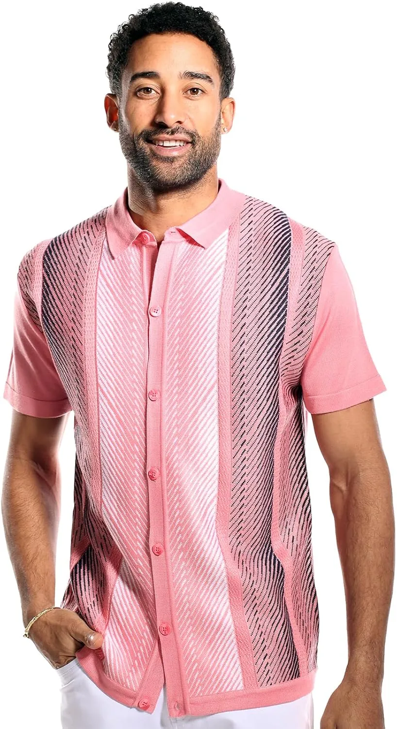 Mens Short Sleeve Knit Sports Shirt - Modern Polo Vintage Classics: Mlange Panel