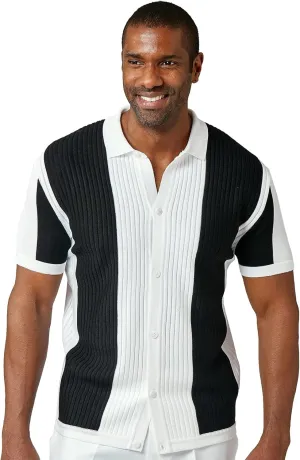 Mens Short Sleeve Knit Sports Shirt - Modern Polo Vintage Classics: Multi Stripes