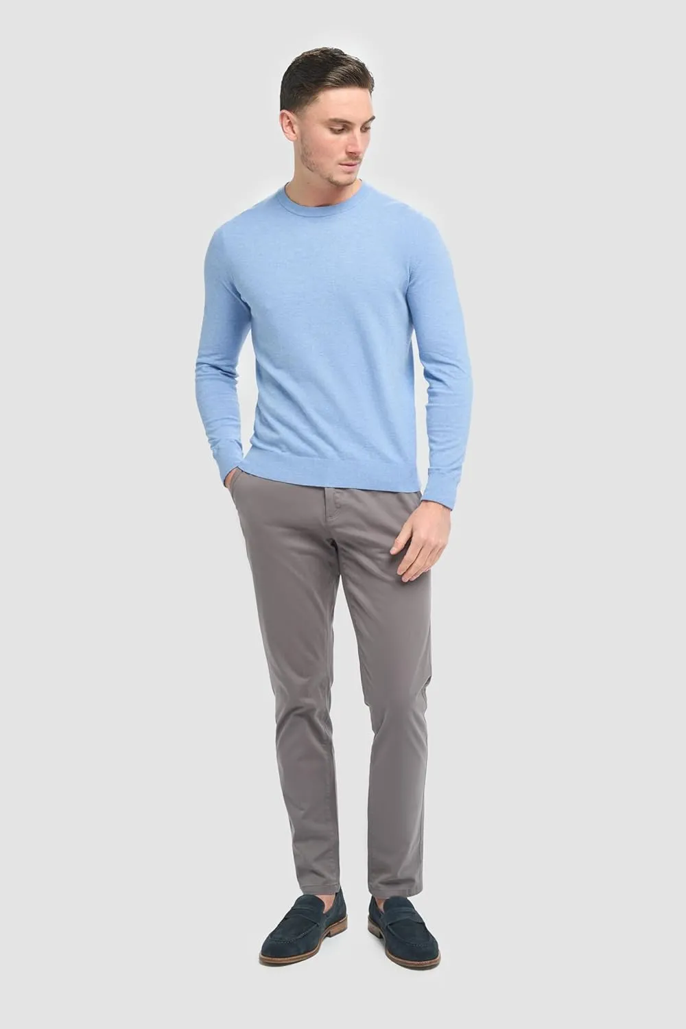 Men's Slim-Fit Cotton Chino Pants- Flat-Front Smart Casual Office Pants