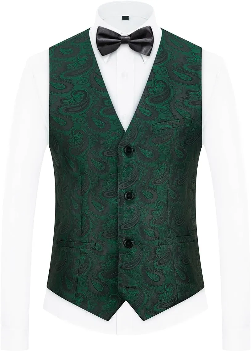 Mens Suits 3 Piece Slim Fit Tuxedo for Men Paisley Suit Prom Tux Shawl Lapel One Button Blazer Vest Pants Set