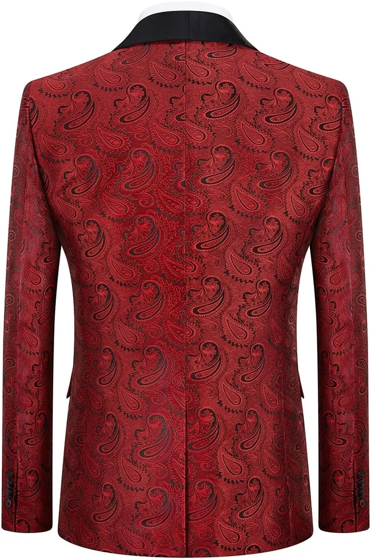 Mens Suits 3 Piece Slim Fit Tuxedo for Men Paisley Suit Prom Tux Shawl Lapel One Button Blazer Vest Pants Set