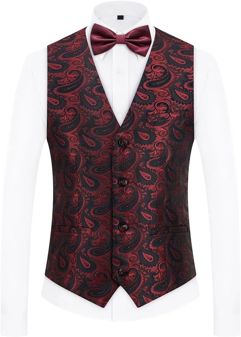 Mens Suits 3 Piece Slim Fit Tuxedo for Men Paisley Suit Prom Tux Shawl Lapel One Button Blazer Vest Pants Set