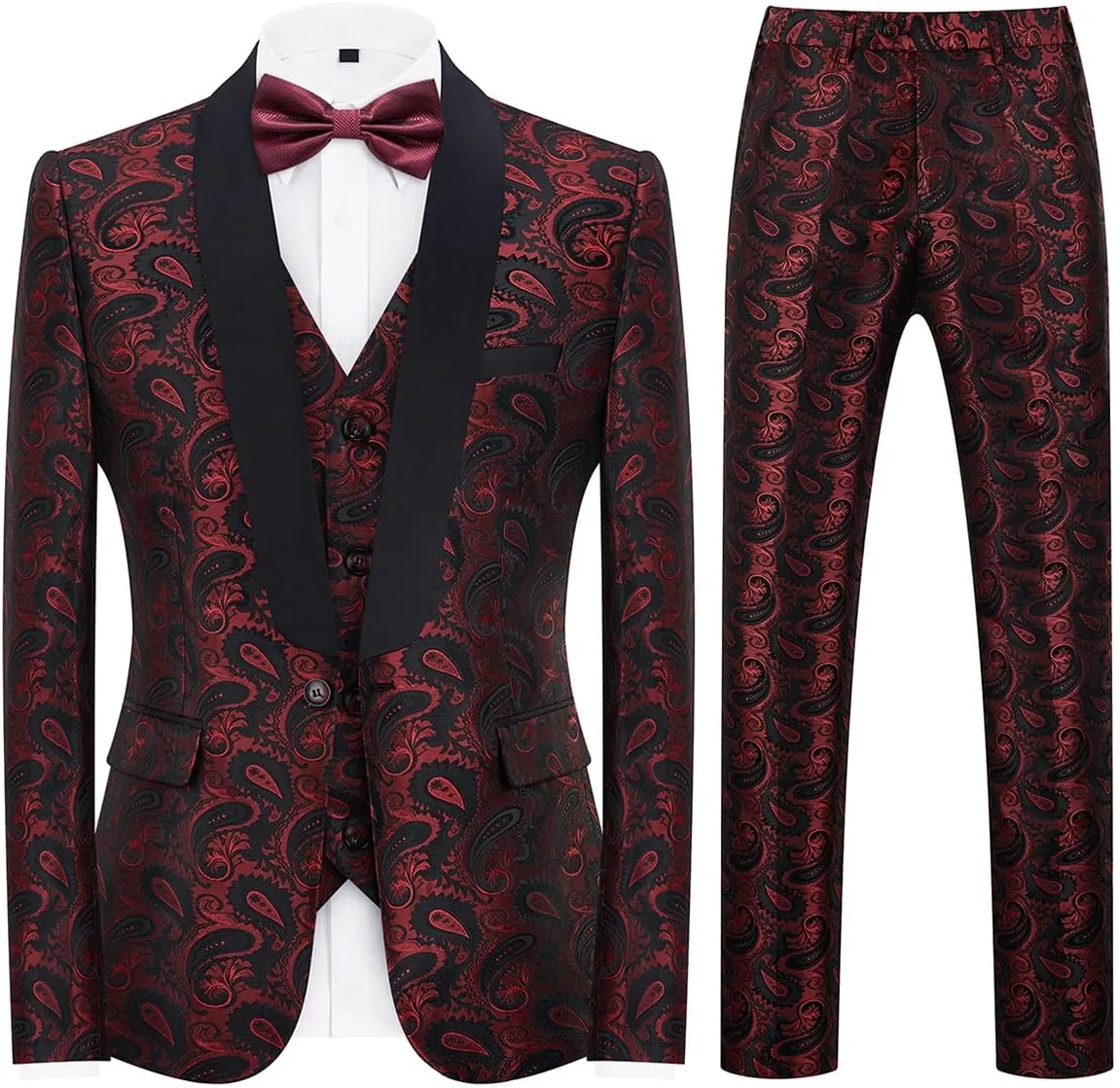 Mens Suits 3 Piece Slim Fit Tuxedo for Men Paisley Suit Prom Tux Shawl Lapel One Button Blazer Vest Pants Set
