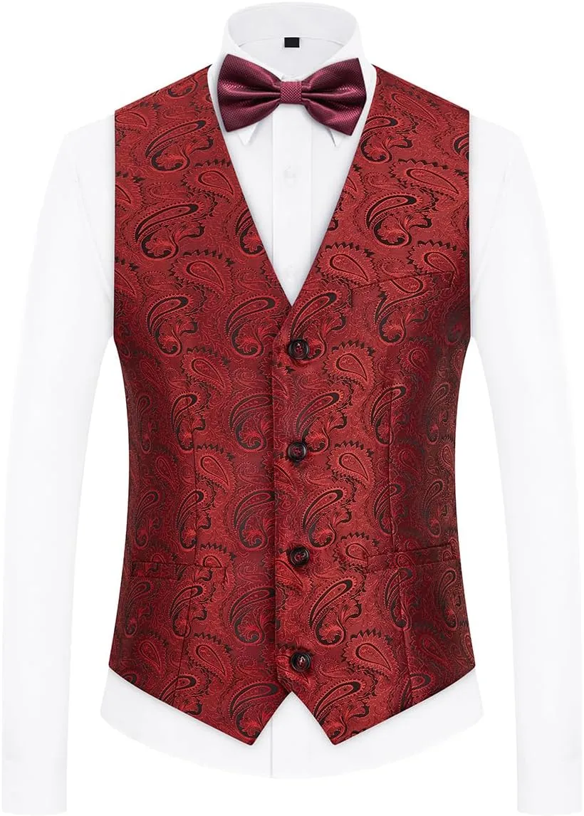 Mens Suits 3 Piece Slim Fit Tuxedo for Men Paisley Suit Prom Tux Shawl Lapel One Button Blazer Vest Pants Set