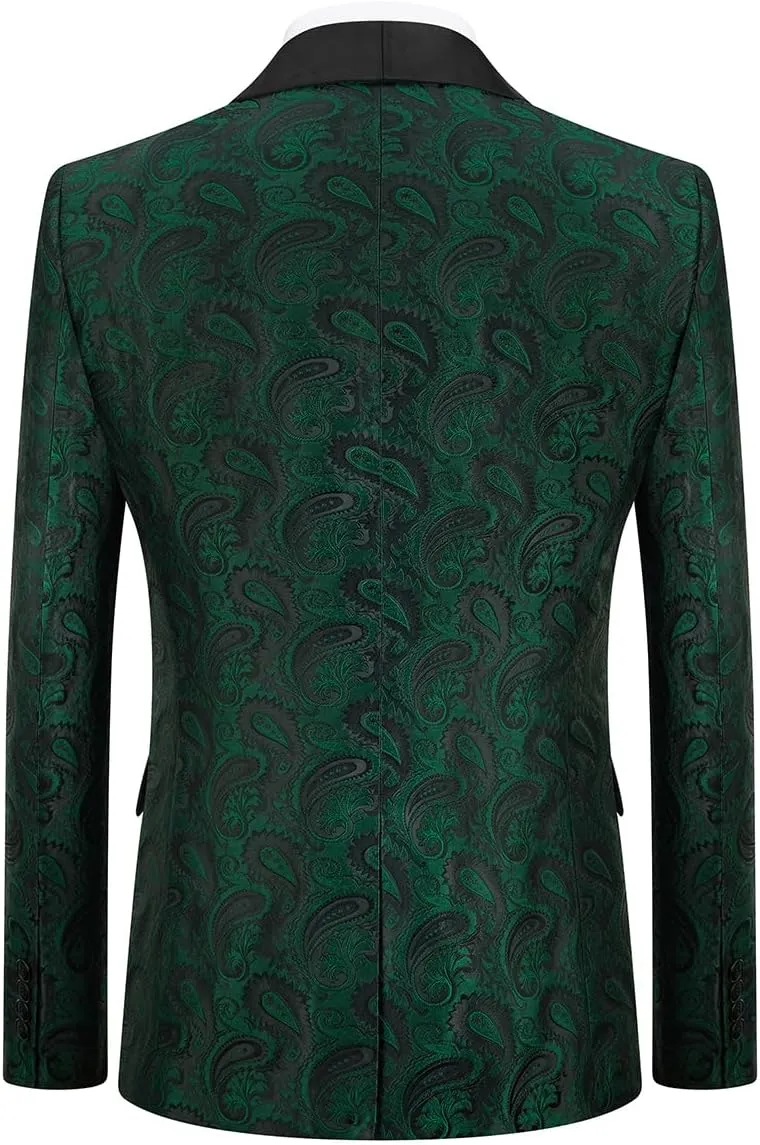 Mens Suits 3 Piece Slim Fit Tuxedo for Men Paisley Suit Prom Tux Shawl Lapel One Button Blazer Vest Pants Set