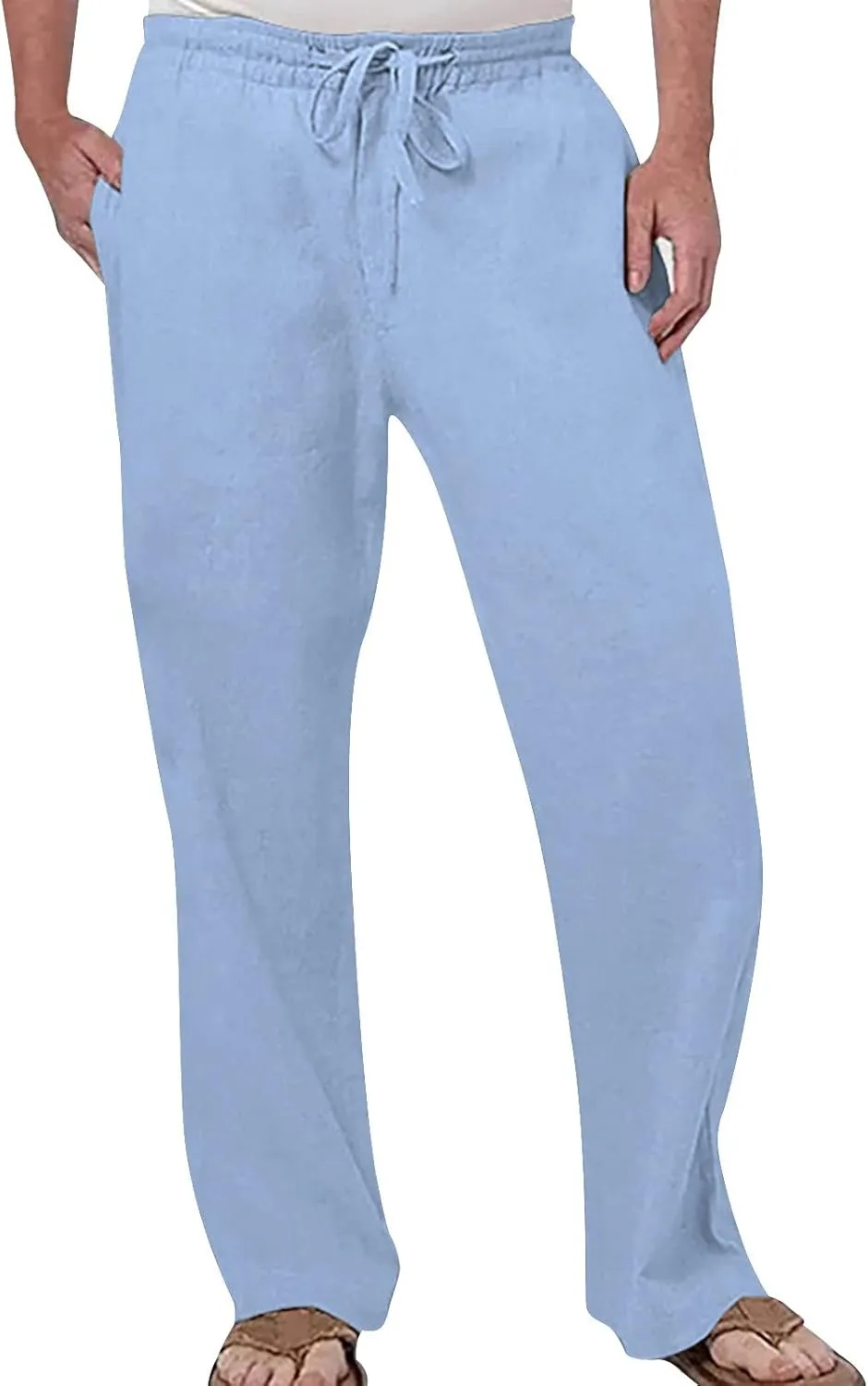 Mens Sweatpants Casual Cotton Linen Pants for Men Summer Elastic Waist Drawstring Yoga Beach Pants Loose Fit Running Trousers Chino Pants Slim Fit