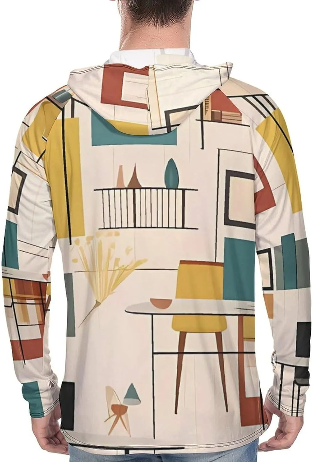 Men's UPF 50  Sun Protection Hoodie Outdoor UV Shirts Mid Century Modern Long Sleeve Quick Dry Fishing Hiking Shirt
