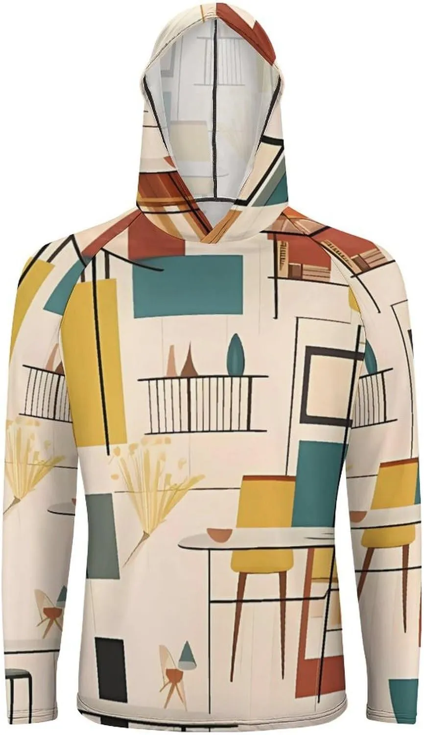 Men's UPF 50  Sun Protection Hoodie Outdoor UV Shirts Mid Century Modern Long Sleeve Quick Dry Fishing Hiking Shirt