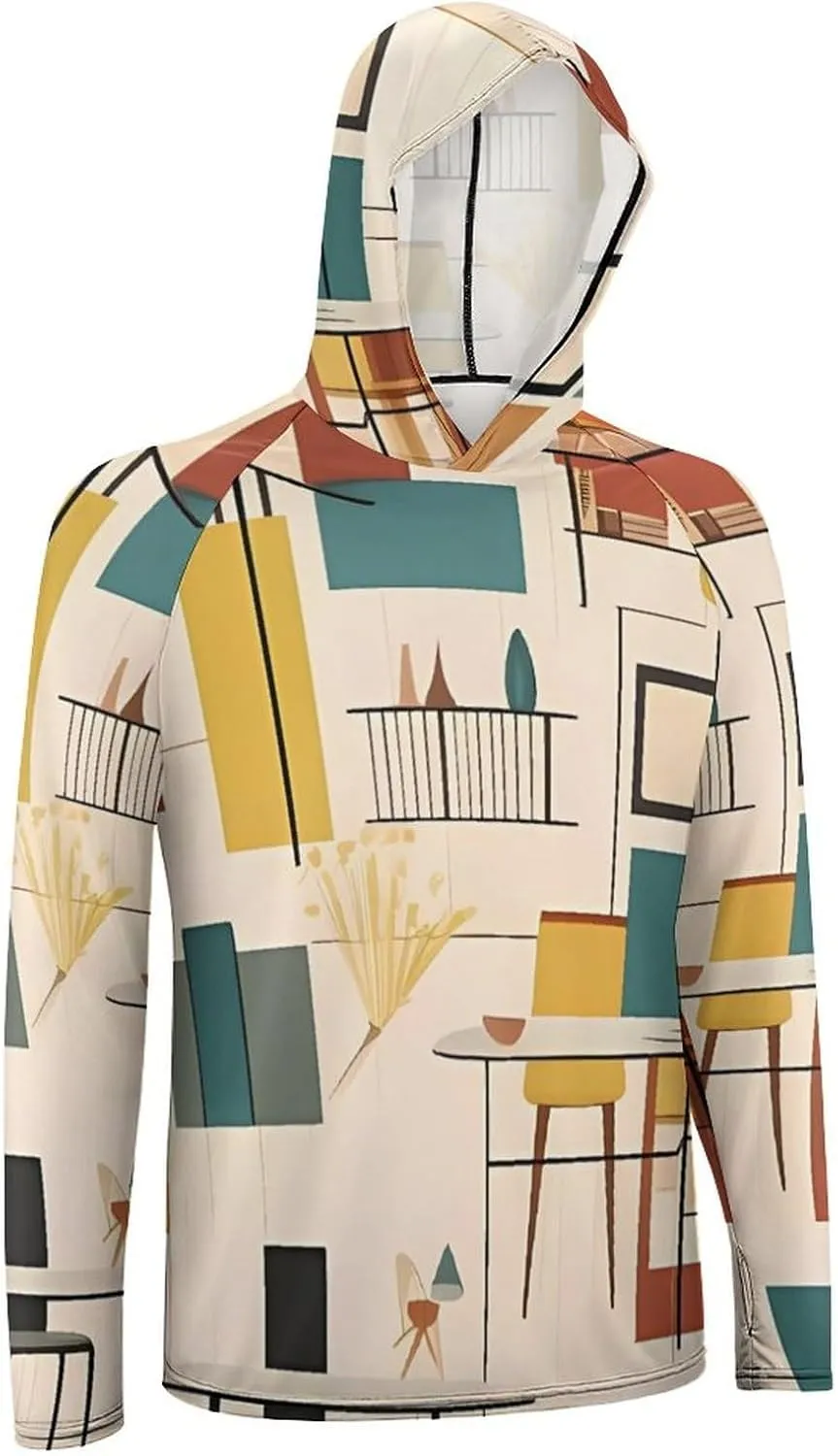 Men's UPF 50  Sun Protection Hoodie Outdoor UV Shirts Mid Century Modern Long Sleeve Quick Dry Fishing Hiking Shirt