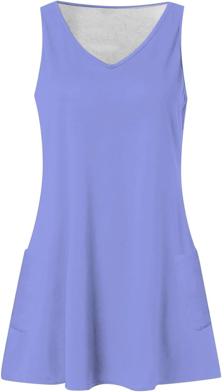 Mini Dresses for Women,2024 Summer Casual Loose V Neck Sleeveless Sundress,Trendy Print A Line Tank Beach Dress