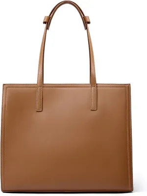 Minimalist Work Bag for Women Genuine Leather Tote Bags Large Shoulder Bag for 14" Laptop Modern Handbag for Ladies