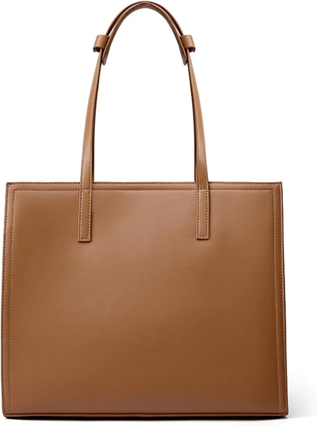 Minimalist Work Bag for Women Genuine Leather Tote Bags Large Shoulder Bag for 14" Laptop Modern Handbag for Ladies